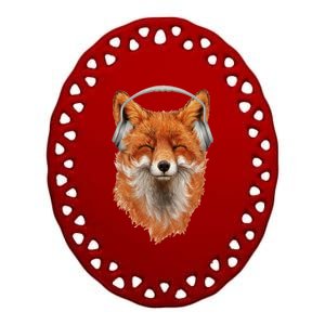 Smiling Musical Fox Ceramic Oval Ornament