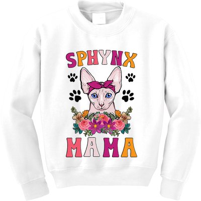 Sphynx Mama Flowers Sphynx Owner Sphynx Cat Mom Sphynx Girl Kids Sweatshirt