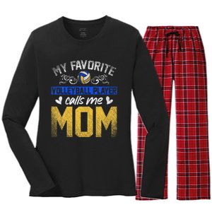 Sport My Favorite Volleyball Player Calls Me Mom Volleyball Women's Long Sleeve Flannel Pajama Set 