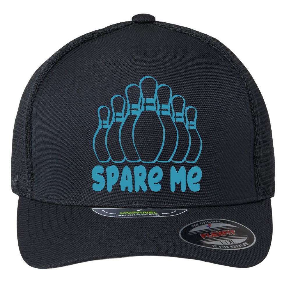 Spare Me Funny Bowling Gift With Bowling Pins Flexfit Unipanel Trucker Cap