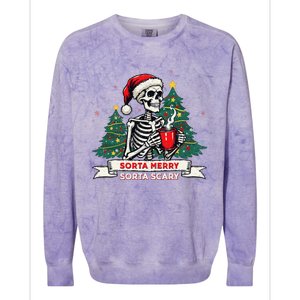 Sorta Merry Funny Skeleton Christmas Xmas Tree Coffee Lovers Colorblast Crewneck Sweatshirt