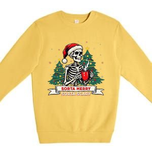 Sorta Merry Funny Skeleton Christmas Xmas Tree Coffee Lovers Premium Crewneck Sweatshirt