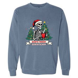 Sorta Merry Funny Skeleton Christmas Xmas Tree Coffee Lovers Garment-Dyed Sweatshirt