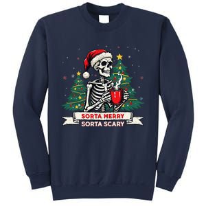 Sorta Merry Funny Skeleton Christmas Xmas Tree Coffee Lovers Sweatshirt