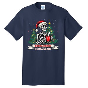 Sorta Merry Funny Skeleton Christmas Xmas Tree Coffee Lovers Tall T-Shirt