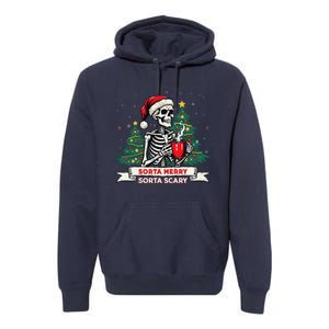 Sorta Merry Funny Skeleton Christmas Xmas Tree Coffee Lovers Premium Hoodie