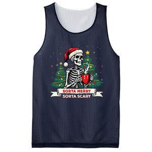 Sorta Merry Funny Skeleton Christmas Xmas Tree Coffee Lovers Mesh Reversible Basketball Jersey Tank