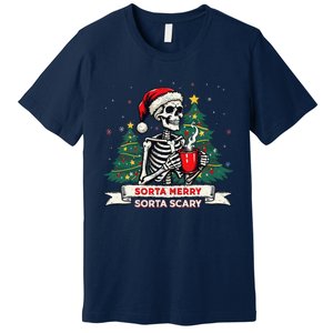 Sorta Merry Funny Skeleton Christmas Xmas Tree Coffee Lovers Premium T-Shirt