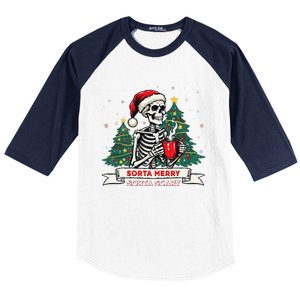 Sorta Merry Funny Skeleton Christmas Xmas Tree Coffee Lovers Baseball Sleeve Shirt