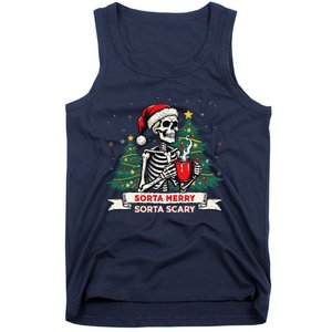 Sorta Merry Funny Skeleton Christmas Xmas Tree Coffee Lovers Tank Top