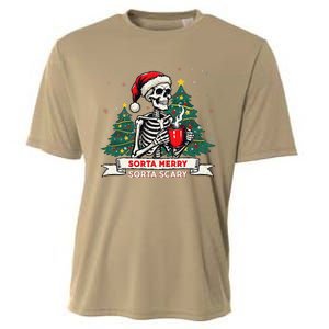 Sorta Merry Funny Skeleton Christmas Xmas Tree Coffee Lovers Cooling Performance Crew T-Shirt