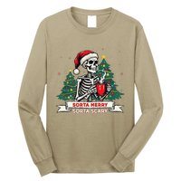 Sorta Merry Funny Skeleton Christmas Xmas Tree Coffee Lovers Long Sleeve Shirt