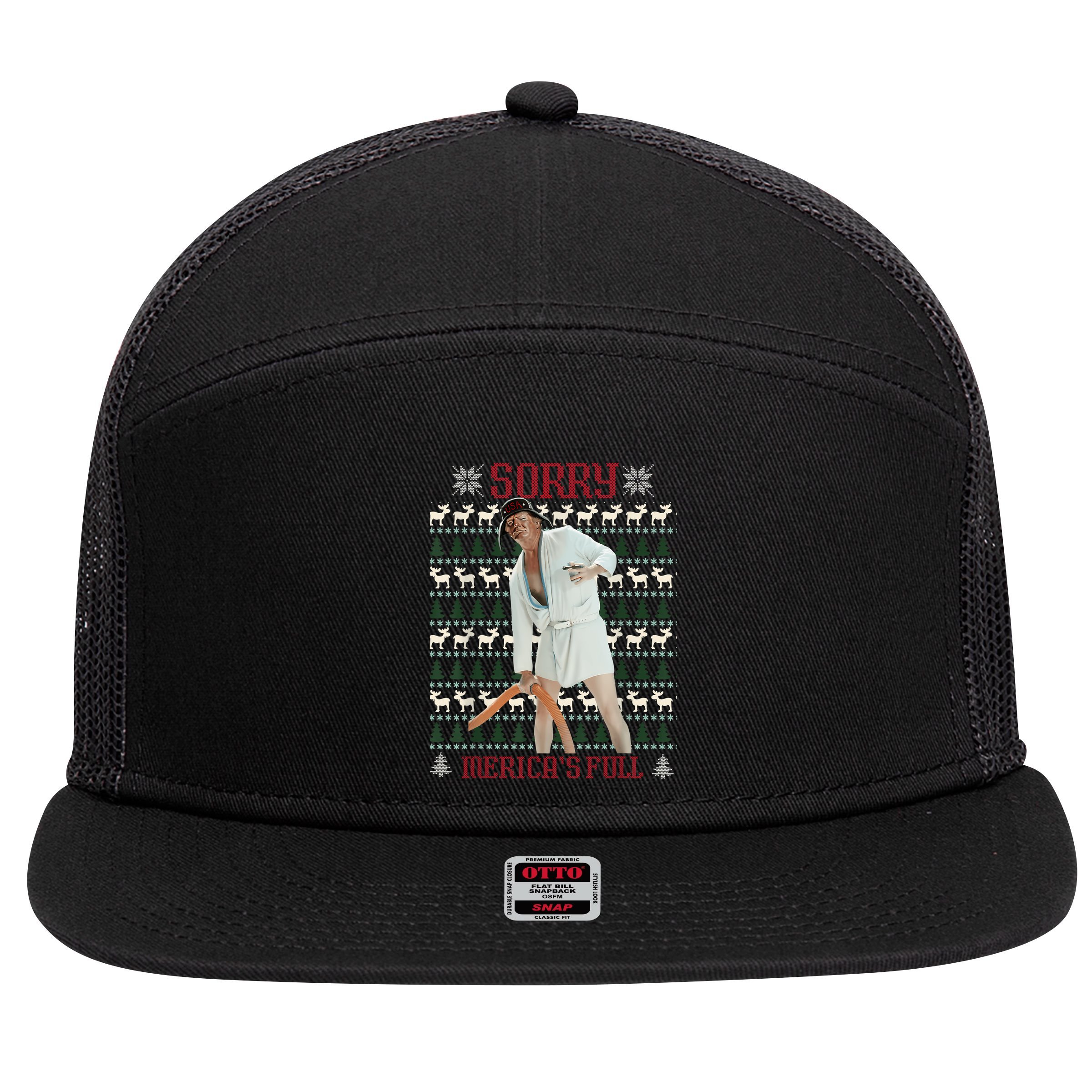 Sorry MericaS Full Funny Trump Ugly Christmas 7 Panel Mesh Trucker Snapback Hat