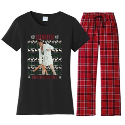 Sorry MericaS Full Funny Trump Ugly Christmas Women's Flannel Pajama Set