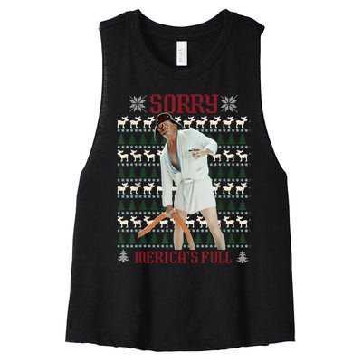 Sorry MericaS Full Funny Trump Ugly Christmas Women's Racerback Cropped Tank