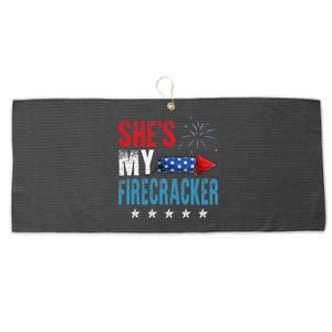 She's My Firecracker His And Hers 4th July Matching Couples Large Microfiber Waffle Golf Towel