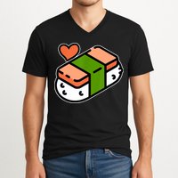 Spam Musubi Food Instruction Diagram Japanese Hawaiian Sushi V-Neck T-Shirt