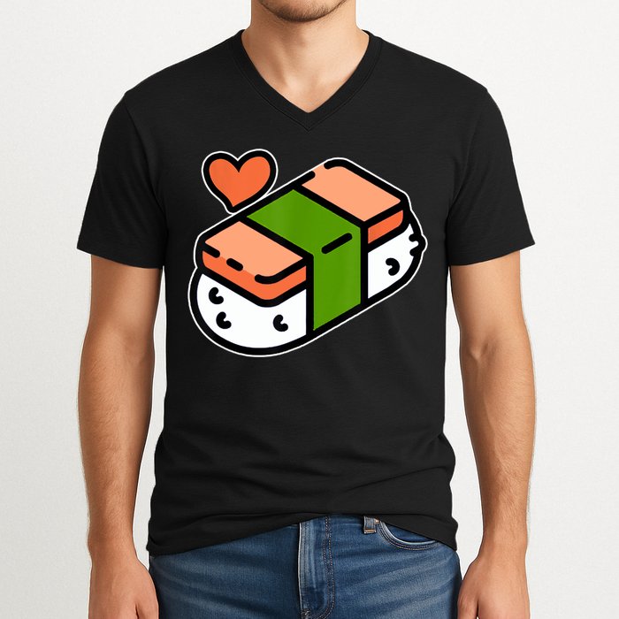 Spam Musubi Food Instruction Diagram Japanese Hawaiian Sushi V-Neck T-Shirt
