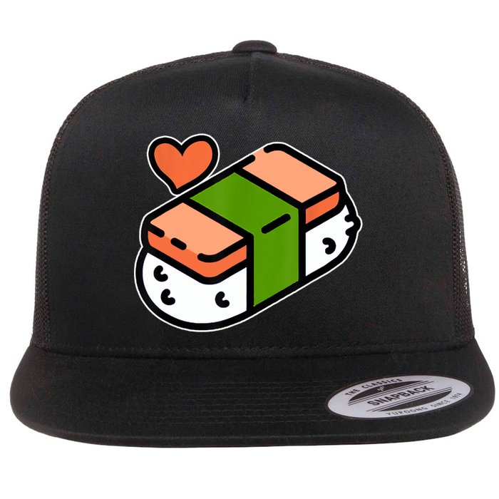 Spam Musubi Food Instruction Diagram Japanese Hawaiian Sushi Flat Bill Trucker Hat