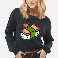 Spam Musubi Food Instruction Diagram Japanese Hawaiian Sushi Cropped Pullover Crew