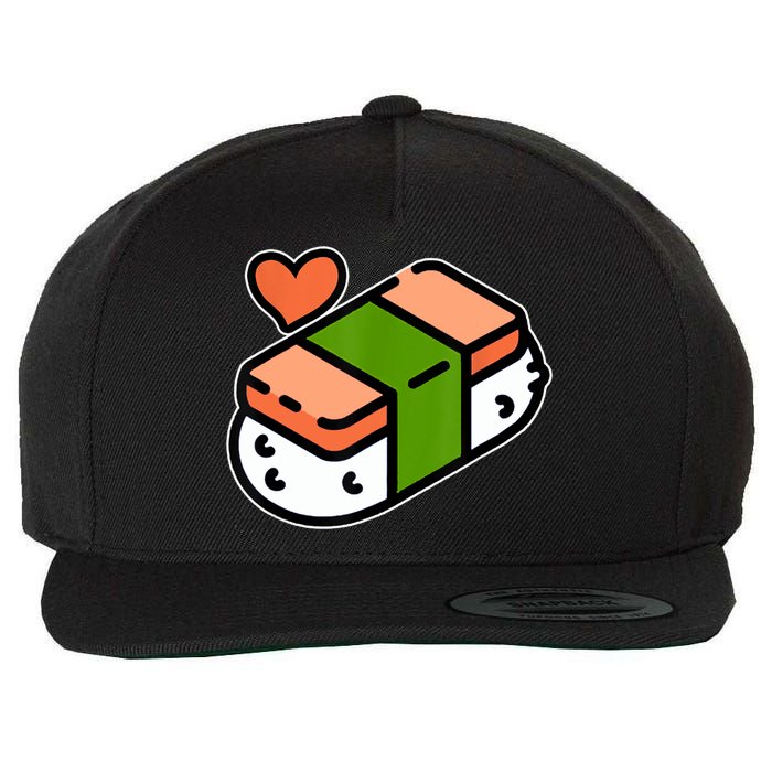 Spam Musubi Food Instruction Diagram Japanese Hawaiian Sushi Wool Snapback Cap