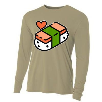 Spam Musubi Food Instruction Diagram Japanese Hawaiian Sushi Cooling Performance Long Sleeve Crew
