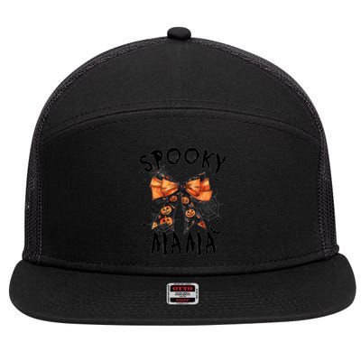 Spooky Mama Funny Pumpkin Halloween Season Matching Family 7 Panel Mesh Trucker Snapback Hat