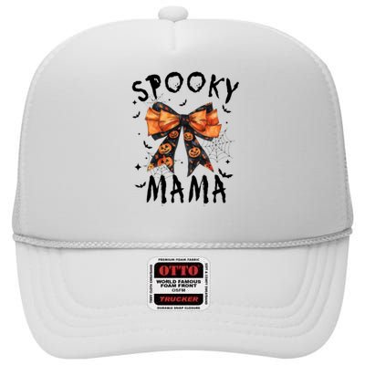 Spooky Mama Funny Pumpkin Halloween Season Matching Family High Crown Mesh Back Trucker Hat