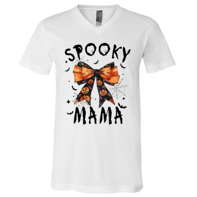 Spooky Mama Funny Pumpkin Halloween Season Matching Family V-Neck T-Shirt