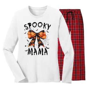 Spooky Mama Funny Pumpkin Halloween Season Matching Family Women's Long Sleeve Flannel Pajama Set 