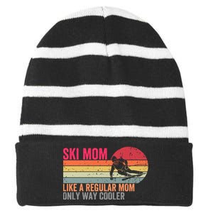 Ski Mom Funny Cute Winter Skiing Striped Beanie with Solid Band