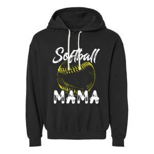 Softball Mama For Women Family Matching Players Mothers Day Garment-Dyed Fleece Hoodie