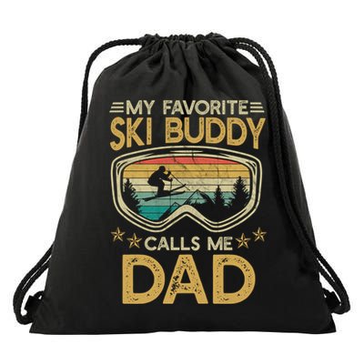 Skiing My Favorite Ski Buddy Calls Me Dad Gift Drawstring Bag