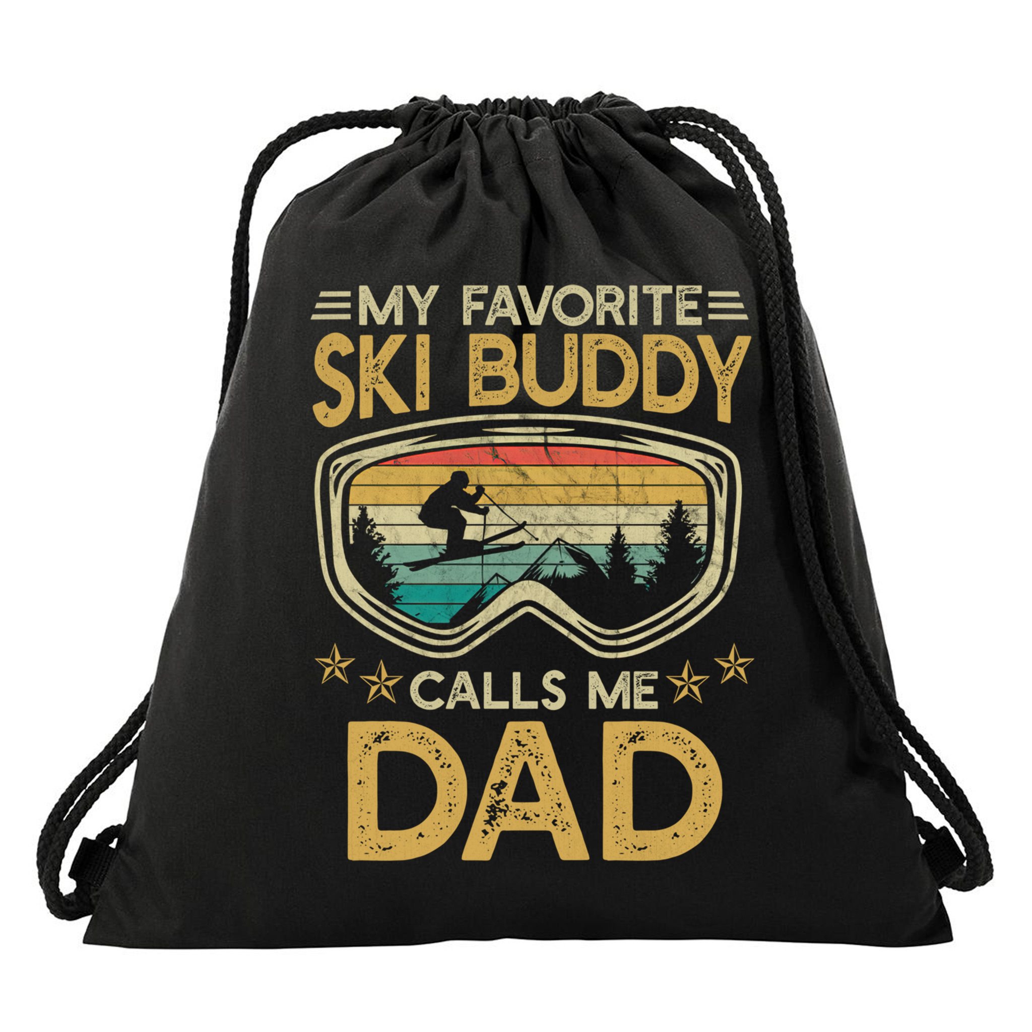 Skiing My Favorite Ski Buddy Calls Me Dad Gift Drawstring Bag