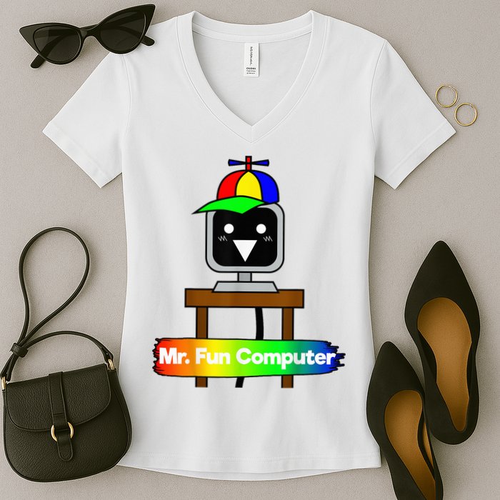S.P.R.U.N.K.I Mr Fun Computer Women's V-Neck T-Shirt