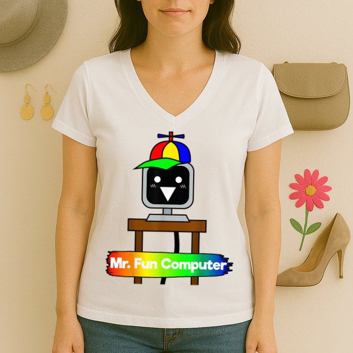 S.P.R.U.N.K.I Mr Fun Computer Women's V-Neck T-Shirt
