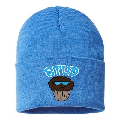 Stud Muffin Funny Cupcake Wearing Sunglasses Baking Baker Great Gift Sustainable Knit Beanie