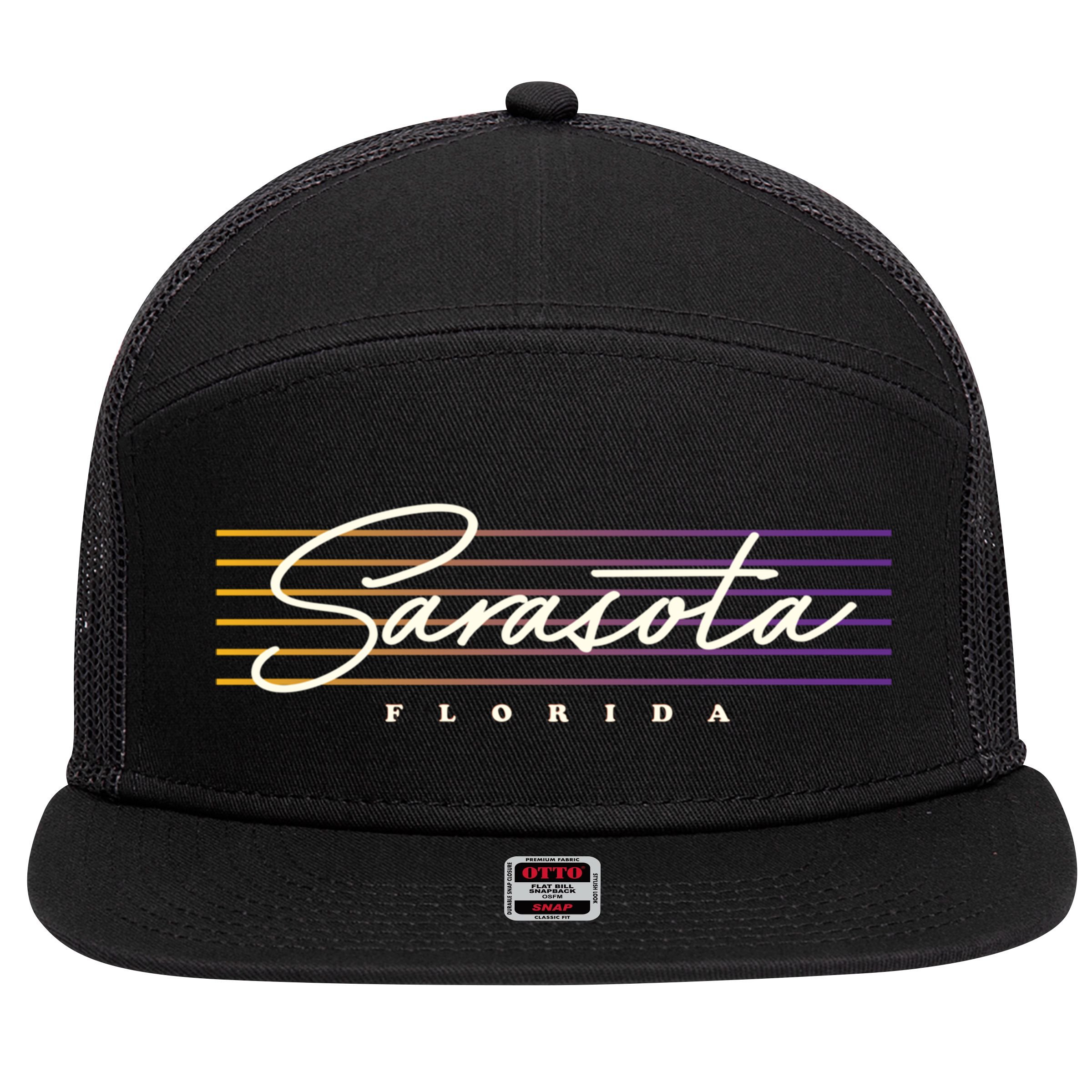 Sarasota Meaningful Gift Retro Style Florida Funny Gift 7 Panel Mesh Trucker Snapback Hat