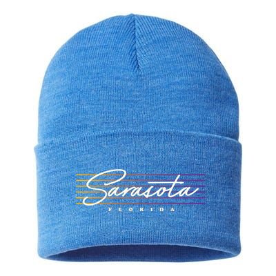 Sarasota Meaningful Gift Retro Style Florida Funny Gift Sustainable Knit Beanie