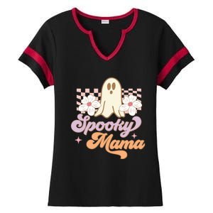 Spooky Mama Groovy Halloween Costume Gift Ladies Halftime Notch Neck Tee