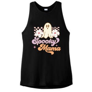 Spooky Mama Groovy Halloween Costume Gift Ladies PosiCharge Tri-Blend Wicking Tank