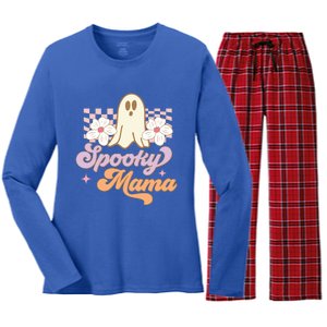 Spooky Mama Groovy Halloween Costume Gift Women's Long Sleeve Flannel Pajama Set 