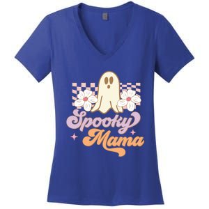 Spooky Mama Groovy Halloween Costume Gift Women's V-Neck T-Shirt