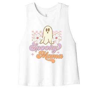 Spooky Mama Groovy Halloween Costume Gift Women's Racerback Cropped Tank