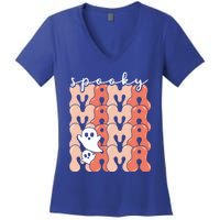 Spooky Mama Groovy Vintage Ghost Halloween Spooky Mom Mother Gift Women's V-Neck T-Shirt