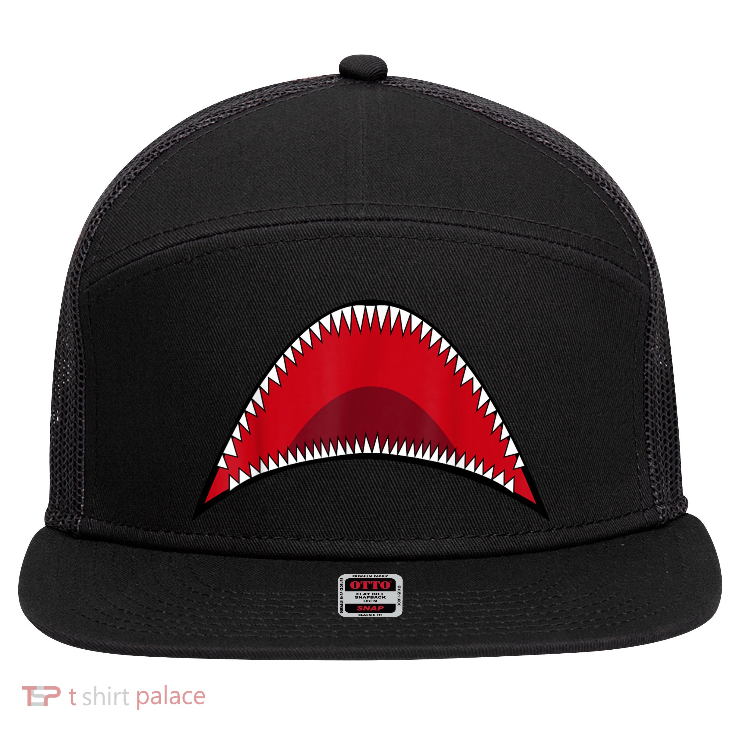Shark Mouth Graphic 7 Panel Mesh Trucker Snapback Hat