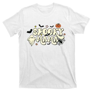 Spooky Mama Groovy Ghost Bat Pumpkin Creepy Retro Halloween T-Shirt