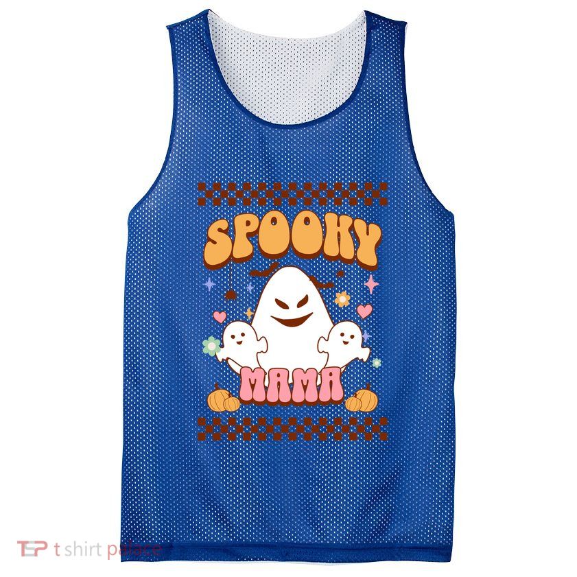 Spooky Mama Groovy Vintage Ghost Halloween Spooky Mom Mother Gift Mesh Reversible Basketball Jersey Tank
