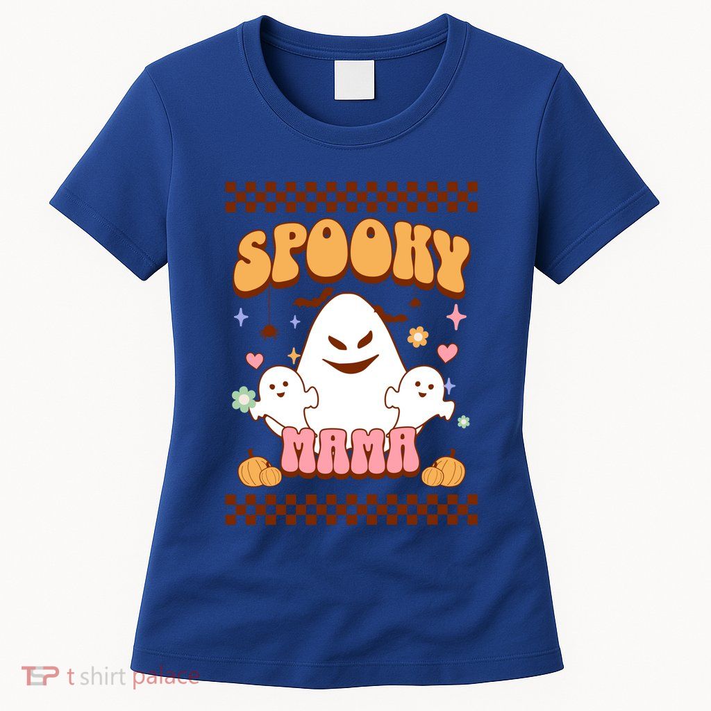 Spooky Mama Groovy Vintage Ghost Halloween Spooky Mom Mother Gift Womens T-Shirt