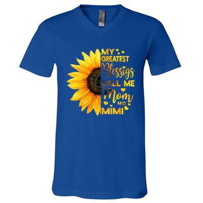 Sunflower My Greatest Blessings Call Me Mom And Mimi Family Gift V-Neck T-Shirt